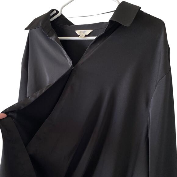 NEW TERRY & SKY Wrap Front Long Sleeve Blouse Size 3X Black Business Casual Chic - Picture 2 of 4